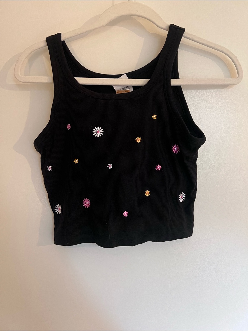 Black Floral Embroidered Tank Top
